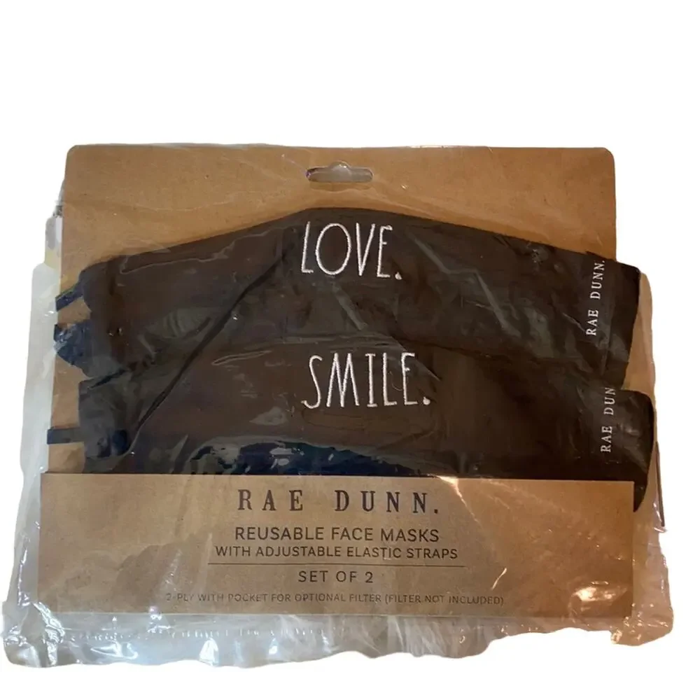 Rae Dunn Love. Smile. Reusable Face Masks Set NWT